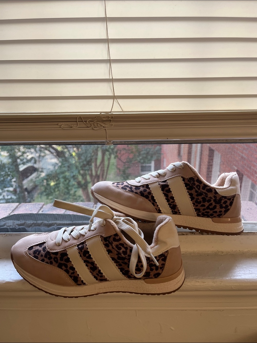 Leopard Print Women's Athletic Sneakers - Beige